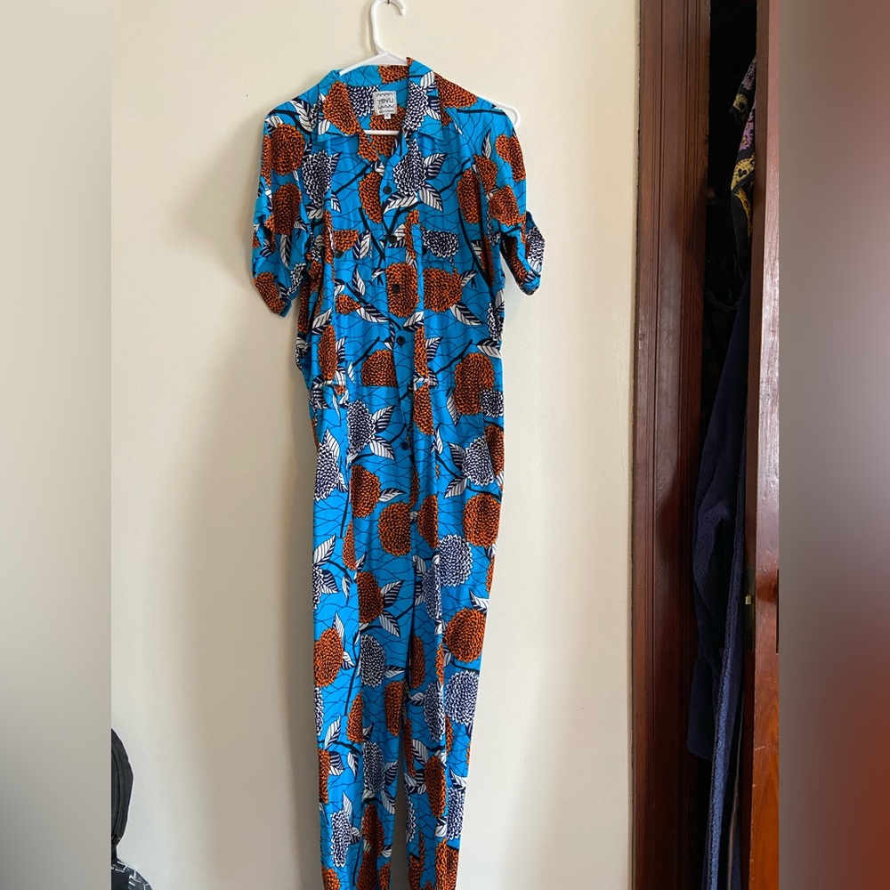 Blue Floral Print Jumpsuit